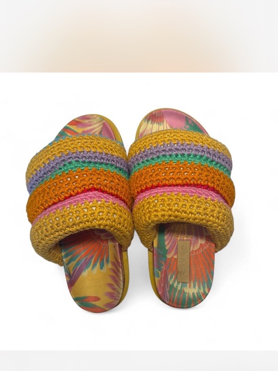 FARM Rio Shoes - FARM Rio Yellow Multicolor Crochet Slide Sandals